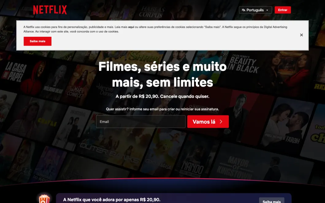 netflix.com, real screenshot taken from Brazil, page in Portuguese